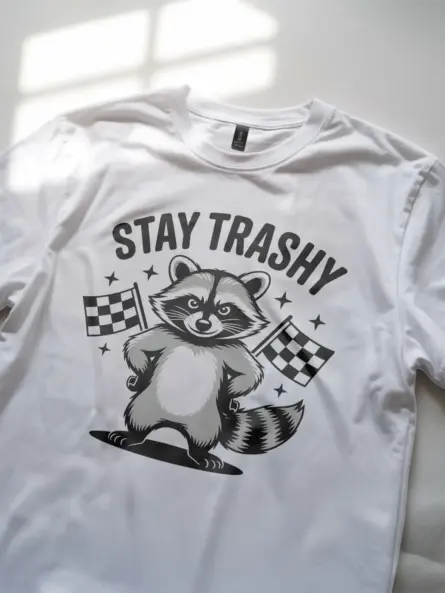 Lifestyle white Stay Trashy Raccoon Shirt stay trashy raccoon shirt