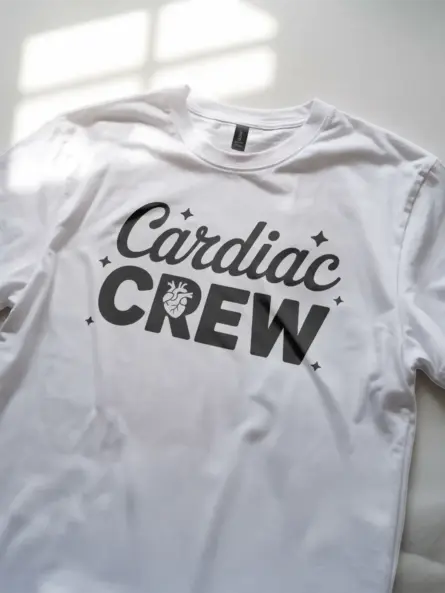 white cardiac crew shirt