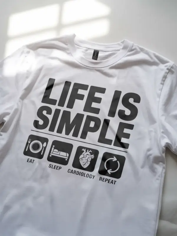 white cardiology life shirt back view