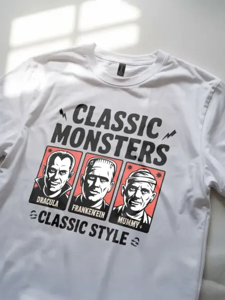 white Lifestyle shot shirt Classic Monsters Vintage Horror T-Shirt