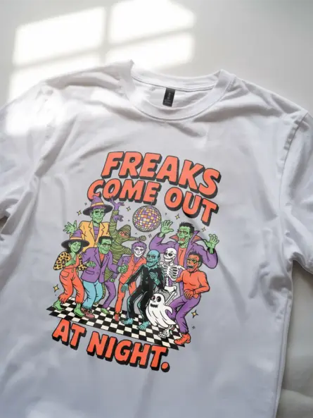 white lifestyle – Nostalgic Halloween Apparel – freaks come out at night halloween t-shirt
