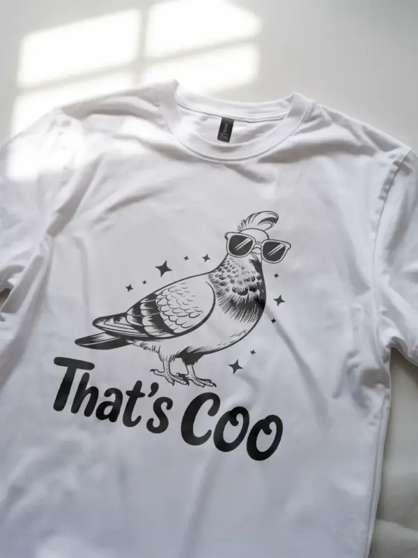 white That’s Coo pigeon design – funny pigeon t-shirt