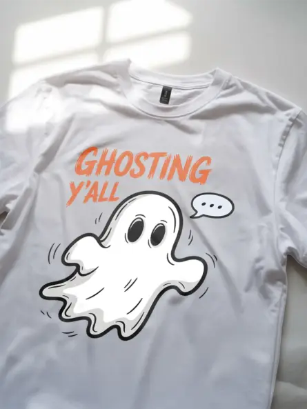 rear of white spooky ghosting t-shirt