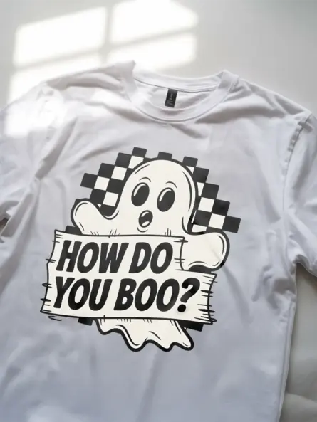 white lifestyle – Halloween-ready look in whitr cute ghost Halloween tee