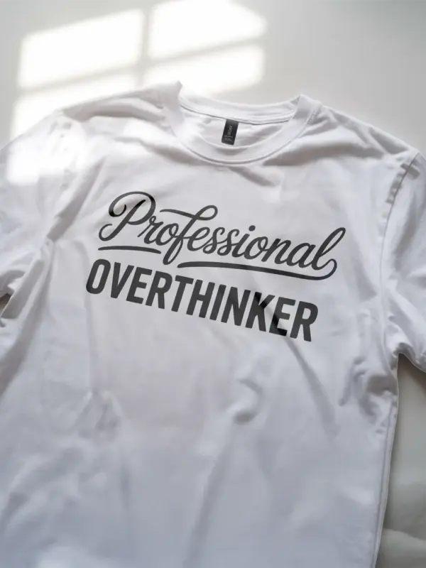 Front view white flatlay Professional Overthinker T-Shirt professional overthinker t-shirt