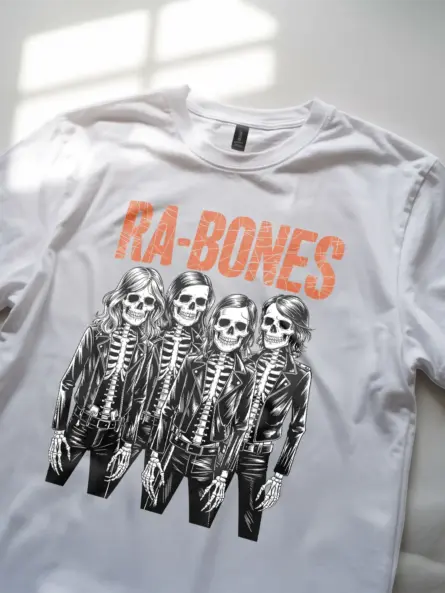 lifestyle – Halloween music fan rocking white skeleton band t-shirt
