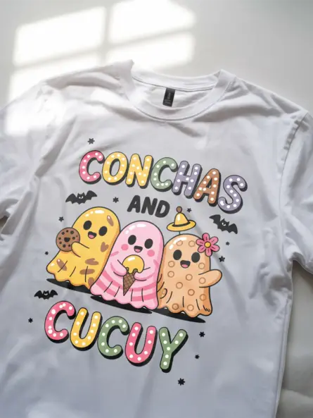 Adorable Conchas Ghost T-Shirt – Fun Latinx Halloween Apparel - Image 2