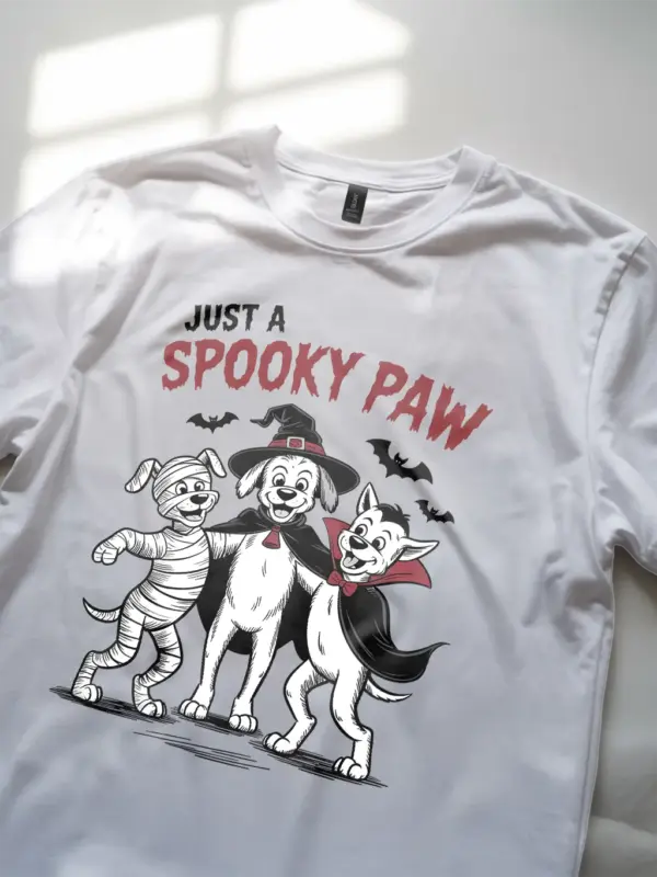 white lifestyle – spooky dog Halloween t-shirt worn casually