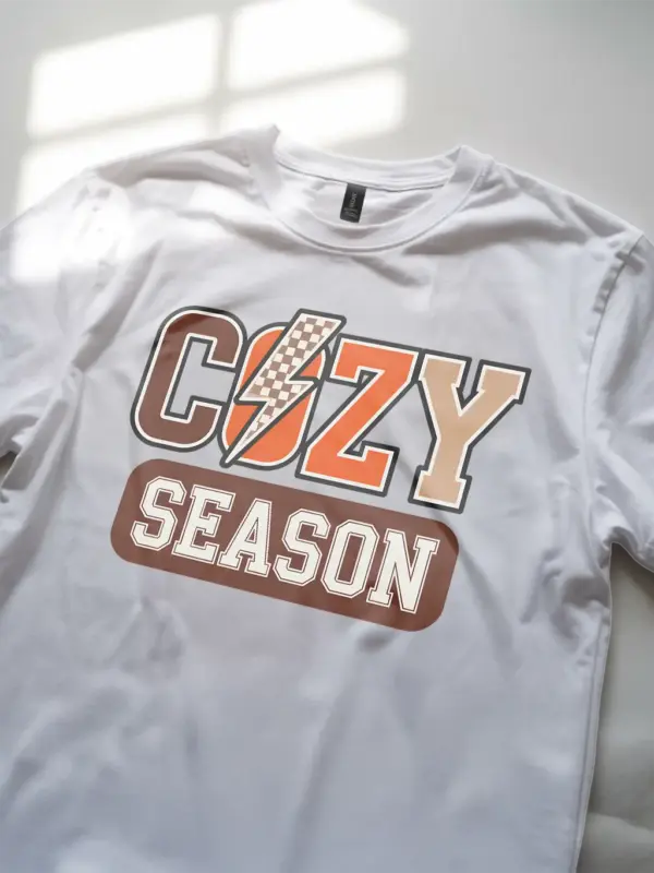 white lifestyle photo – cozy season t-shirt retro fall shirt for women