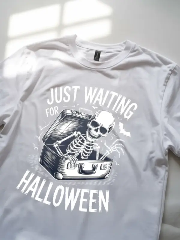 close-up – detailed horror line art on white spooky skeleton waiting for Halloween t-shirt