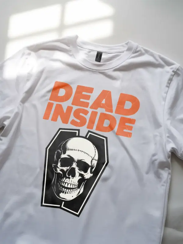 white Shirt Lifestyle Shot – Dead Inside – dead inside coffin t-shirt