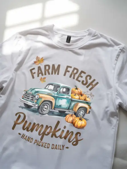 Farm Fresh Pumpkin Truck T-Shirt – Vintage Fall Harvest Tee - Image 11
