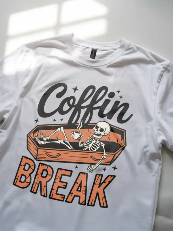 lifestyle – spooky season white coffee skeleton shirt