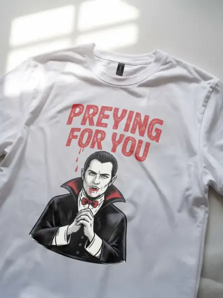 Gothic Vampire Pun T-Shirt – Preying for You Halloween Tee - Image 11