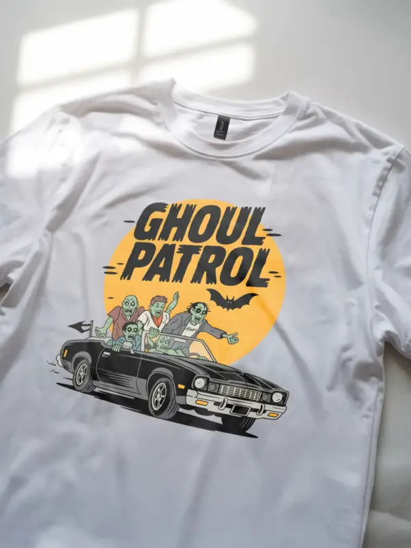 white Shirt– Retro Zombie Car T-Shirt