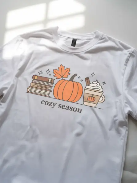 Minimalist Cozy Season T Shirt – Autumn Books & Pumpkin Tee - Image 11
