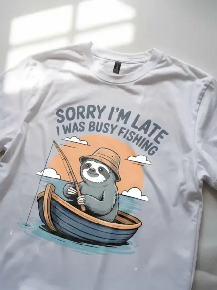 Funny Fishing T Shirt – Lazy Sloth Graphic Tee for Chill Anglers - Image 12