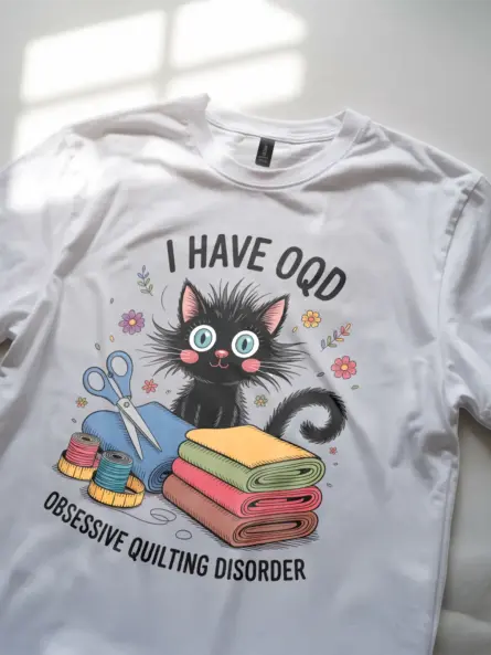Funny Quilting T-Shirt – Obsessive Quilting Disorder Cat Tee for Crafters - Image 11