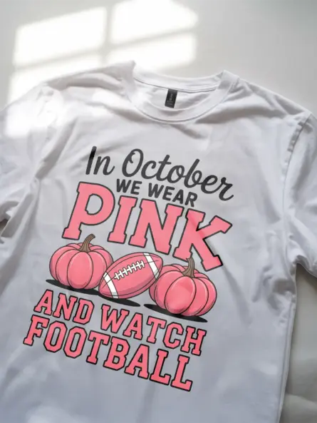 In October We Wear Pink Shirt – Bold Football & Breast Cancer Awareness Tee - Image 11