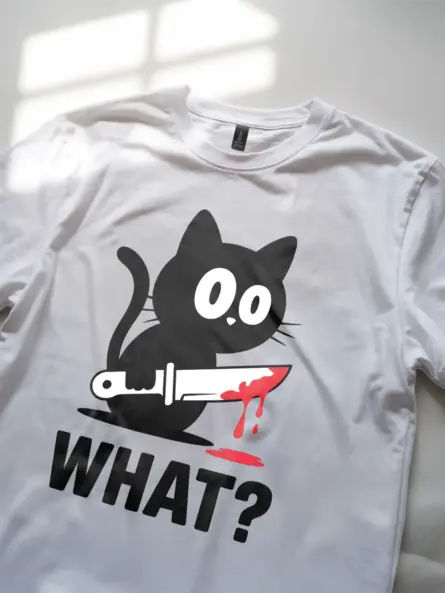 Murderous Cat with Knife T-Shirt – Funny Halloween Meme Graphic Tee - Image 11