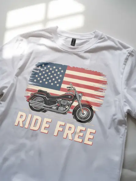 Bold Patriotic Biker T-Shirt – Ride Free with American Pride - Image 11