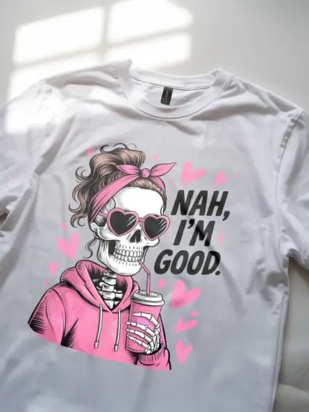 Funny Nah I’m Good Skeleton Shirt – Sarcastic Coffee Tee for Women - Image 8