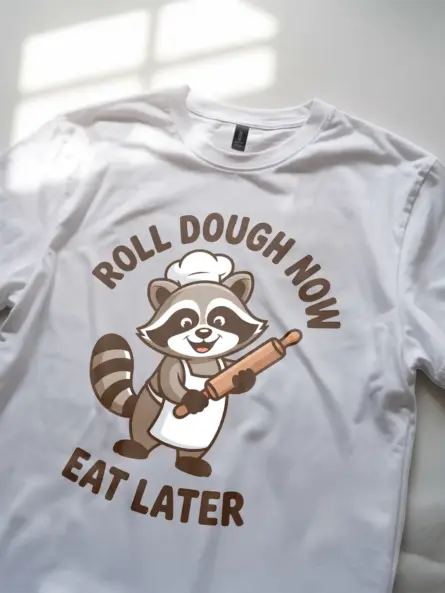 Funny Baking T-Shirt – “Roll Dough Now Eat Later” Raccoon Chef Tee - Image 12