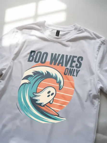 Surfing Ghost T-Shirt – Boo Waves Only Retro Tee - Image 11