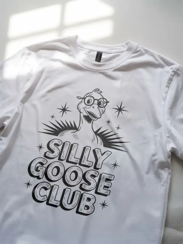 white shirt silly goose club shirt funny retro apparel