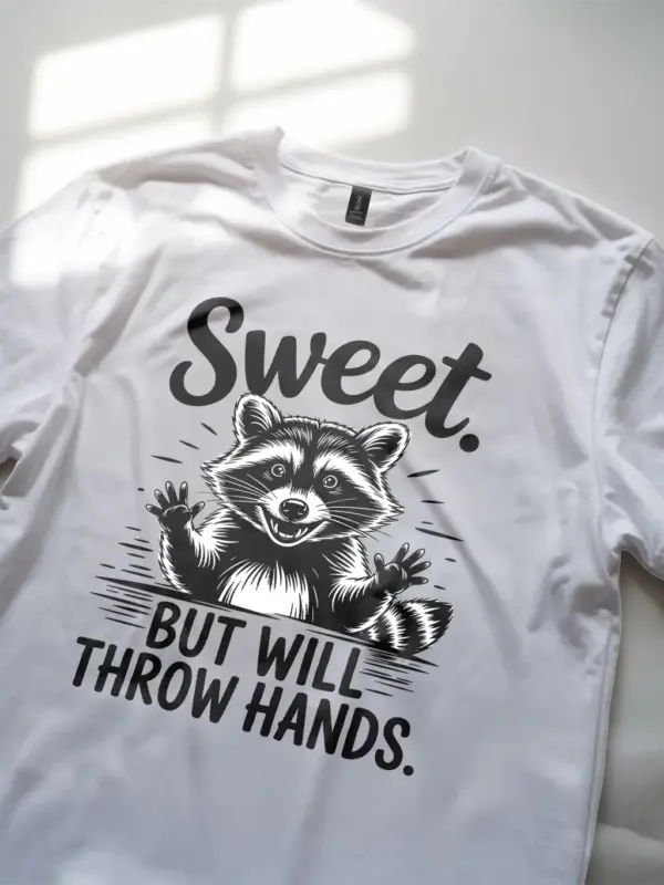 white Sweet But Will Throw Hands Shirt lifestyle photo playful introvert