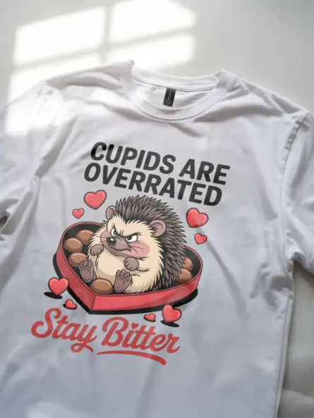 Anti Valentines Day Shirt with Grumpy Hedgehog – Stay Bitter Tee - Image 11