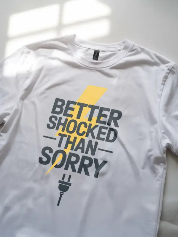 White Better Shocked Than Sorry Shirt Lifestyle – modern electrician shirt for work