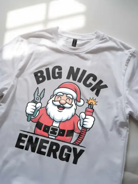 White Big Nick Energy Shirt Lifestyle – festive electrical technician shirt gift