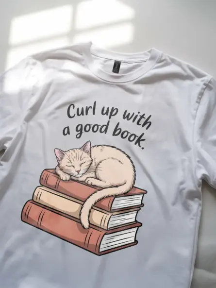 Cozy Bookworm Cat Shirt – Curl Up with a Good Book Tee - Image 8