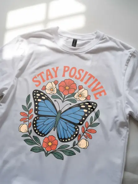 Butterfly Stay Positive T-Shirt for Mental Health Awareness - Image 11