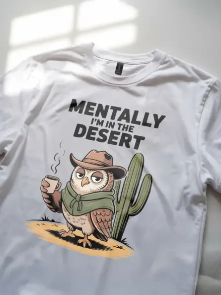 Desert Vibes T-Shirt – Funny Cowboy Owl Coffee Graphic Tee - Image 11