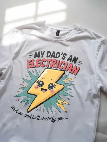 Adorable Electrician Dad Kids T-Shirt with Cartoon Bolt - Image 11