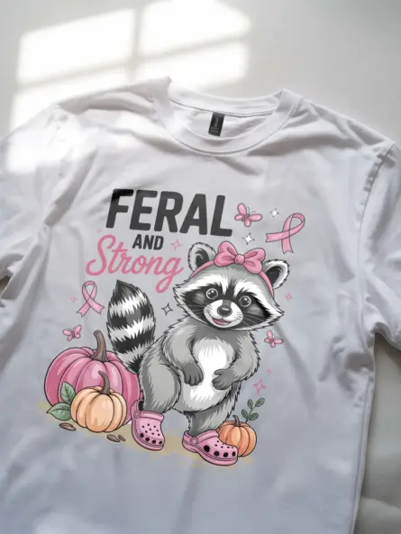Feral and Strong Raccoon Shirt – Whimsical Breast Cancer Tee - Image 12