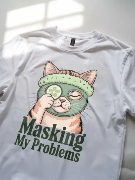 Funny Cat Spa Shirt for Introverts – Masking My Problems Tee - Image 12