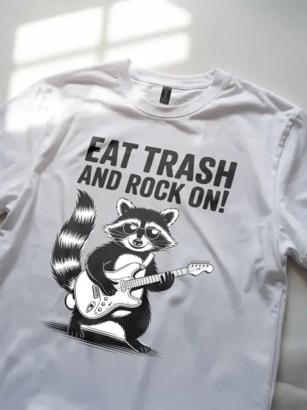 Funny Raccoon T-Shirt – Eat Trash and Rock On Punk Style - Image 11