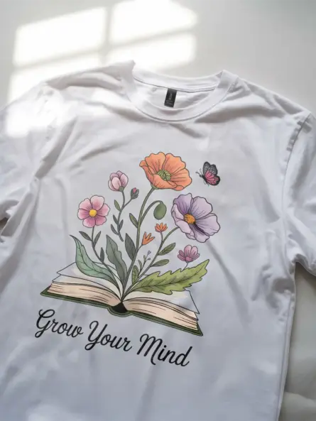 Inspiring Grow Your Mind T-Shirt – Botanical Book Lover Tee for Women - Image 11
