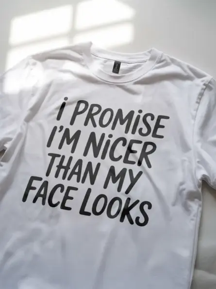 white Shirt – I’m Nicer Than My Face Looks – resting face humor t-shirt