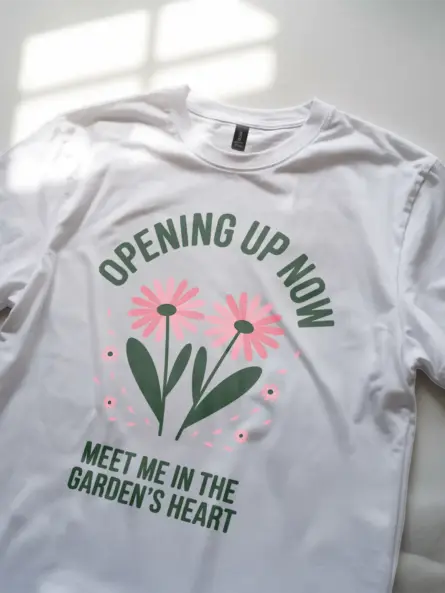 Minimalist Daisy Garden T-Shirt – Opening Up Now Floral Design - Image 11