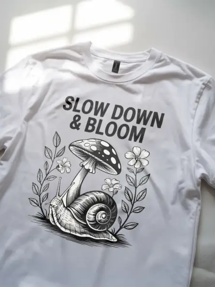 Amazing Mushroom Snail T-Shirt – Slow Down & Bloom Tee - Image 11