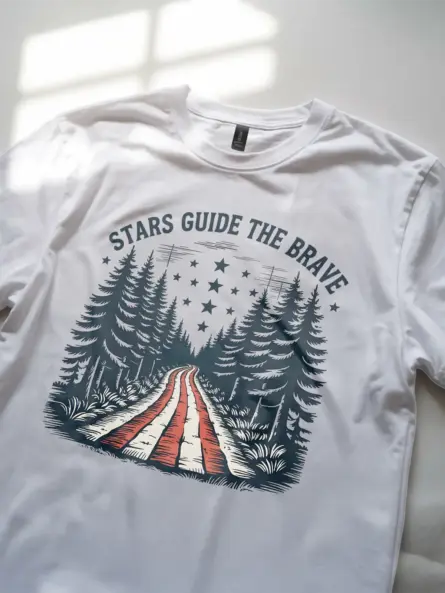 Patriotic Forest American Flag T-Shirt – Stars Guide the Brave - Image 11