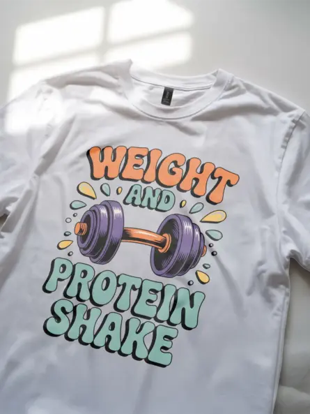 Bold Retro Fitness T-Shirt – Weight and Protein Shake 70s Gym Tee - Image 11
