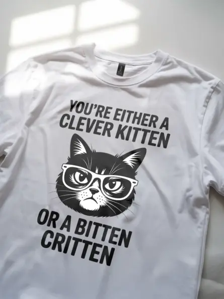 Witty Sarcastic Cat T-Shirt – Clever Kitten or Bitten Critten Tee - Image 11