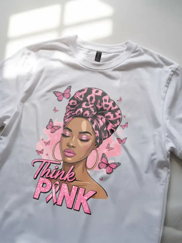 White Shirt Think Pink Breast Cancer Shirt Lifestyle Photo