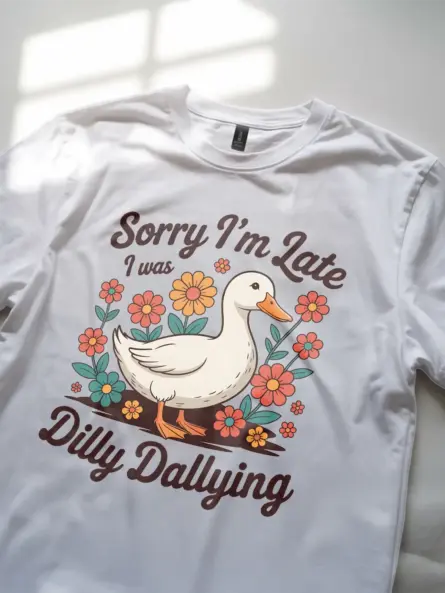 Vintage Duck Flower T-Shirt – Sorry I’m Late Dilly Dallying - Image 11