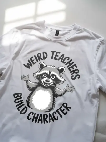 Weird Teacher Shirt – Funny Raccoon “Build Character” Tee - Image 11